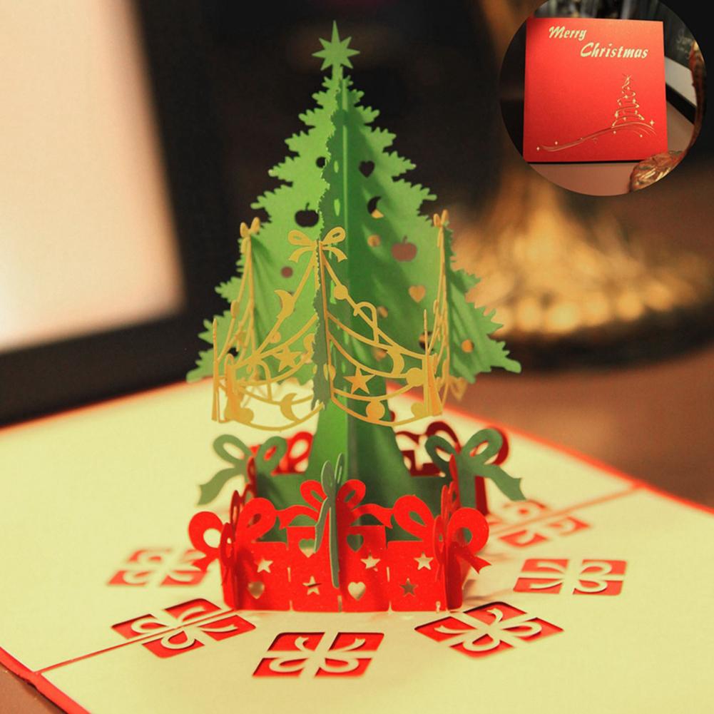 3D Christmas Tree Hollow Invitation Greeting Card Happy Year