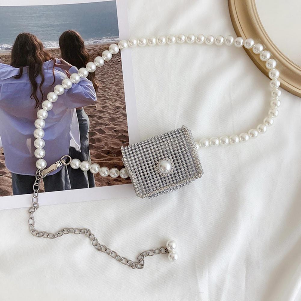 Trendige mini-bauchtasche mit perlen, funkelnden strasssteinen, party-geldbörse, bauchtasche für damen