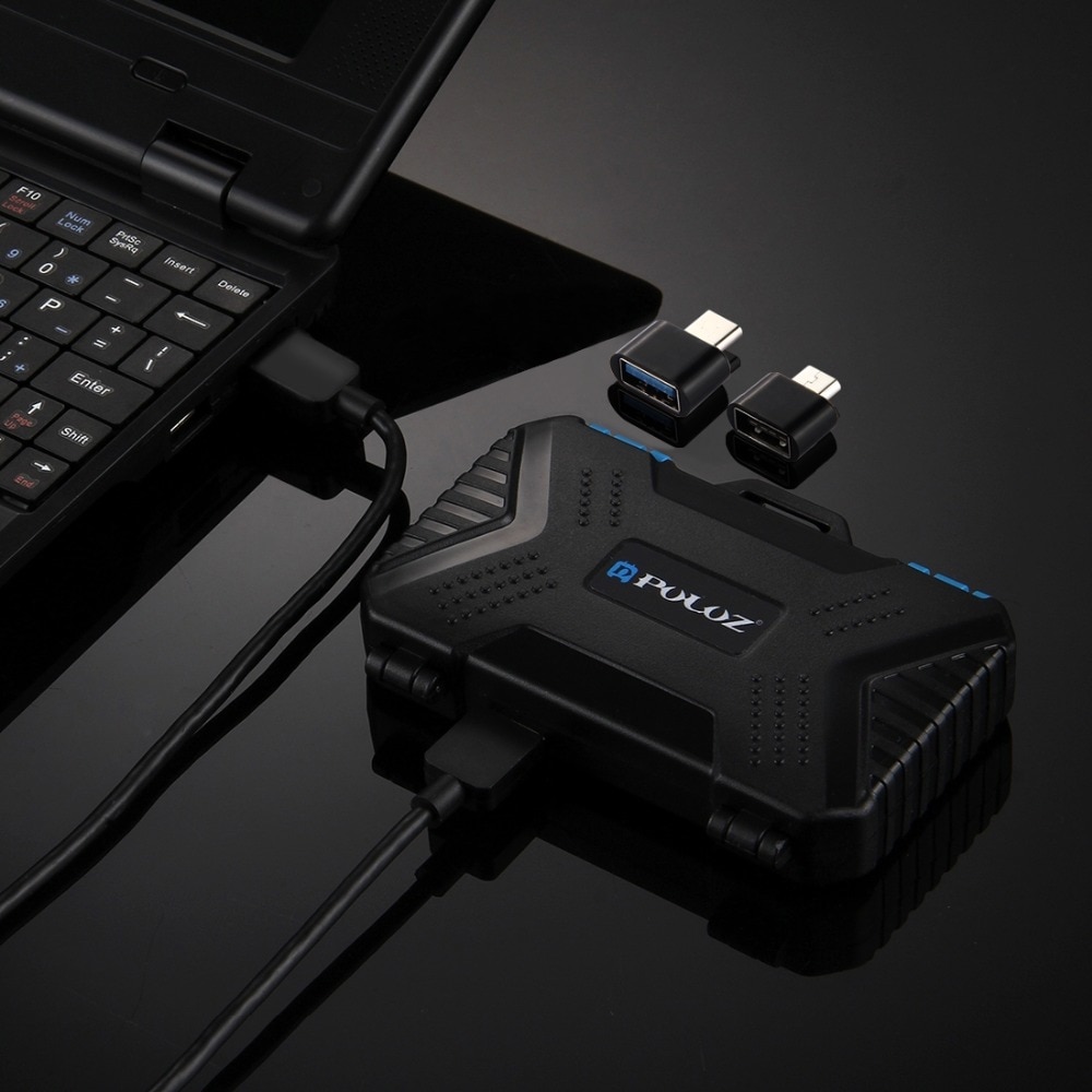 PULUZ Card Reader+22 in 1 Waterproof Memory /SD Card Case Storage Box for 1Standard SIM+2Micro-SIM+2Nano-SIM+7SD+6TF+1CARD PIN