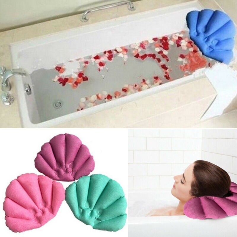 Soft Home Spa Inflatable Bath Pillow Cups Shell Shaped Neck Bathtub Cushion Support Pillow Bathtub Cushion Random Color