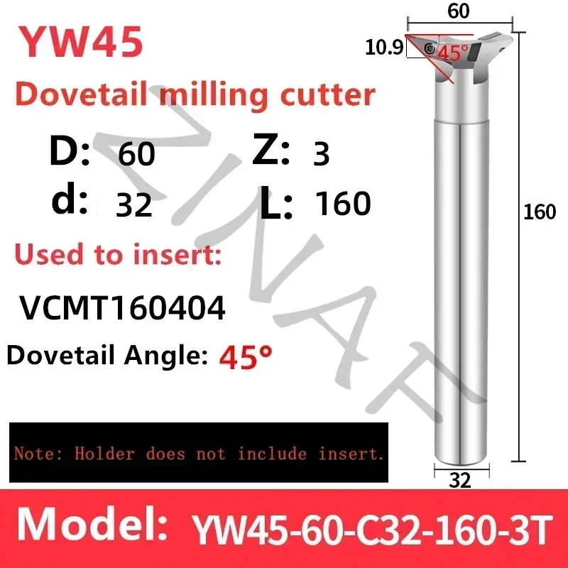 YW45 YW55 YW60 cortador ranurado de cola de milano 45 ° 55 ° 60 ° Fresa angular Máquina cortadora de fresado con ranura en V CNC para VCMT 080204 DCMT11