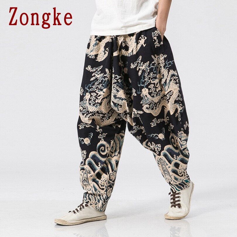 Zongke Dragon Pattern Pants Men Joggers Trousers Men Pants Streetwear Sweatpants Harem Pants Men Trousers XXXL 2022 Spring