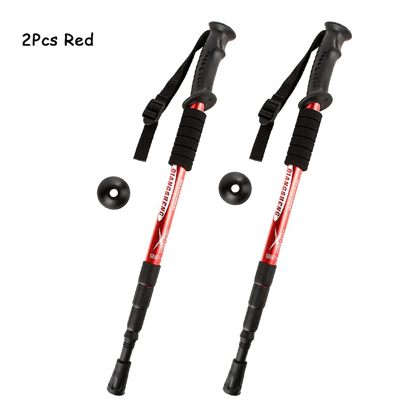 Anti Shock Hike Walking Stick 2pcs Nordic Walking Cane Aluminum Camp Telescopic Baton Outdoor Hiking Poles Crutches: 2pcs Red