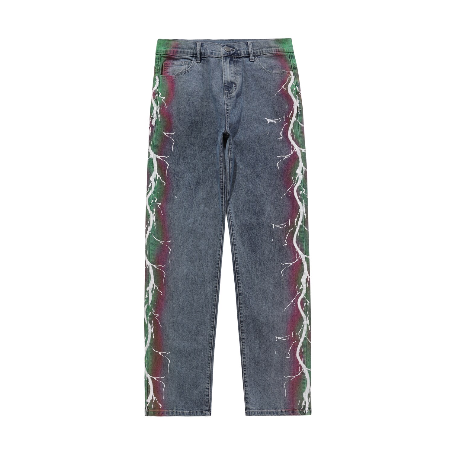Tidesmec-pantalones vaqueros con estampado de rayos para hombre, ropa informal estilo Hip Hop, holgada,: Z79-Blue / S