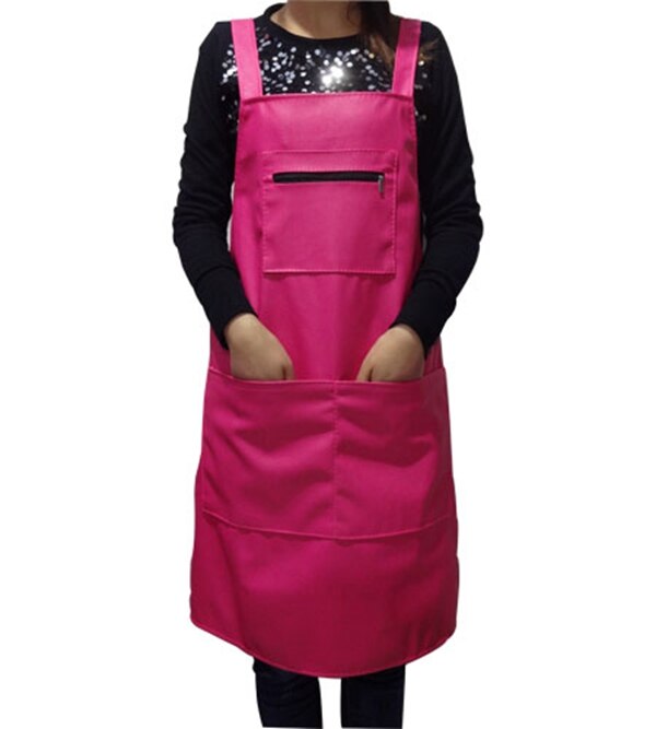Cuir coréen imperméable et tablier de cuisine, salopette en PU, pour usage domestique, pour hommes et femmes: Rose Red