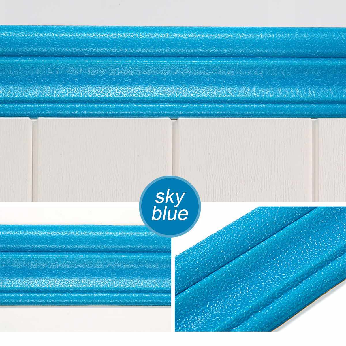 8*230CM Living Room Waist Line Wall Sticker Home Tiles Waterproof Self Adhesive PVC Wallpaper Border Foam Background Baseboard: Sky Blue