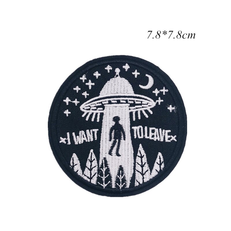 1 PCS UFO Alien Patches Astronaut Planet Embroidery Iron On Universe Parches For Clothing DIY Applique Badge Iron On Patches: Multi-Colored