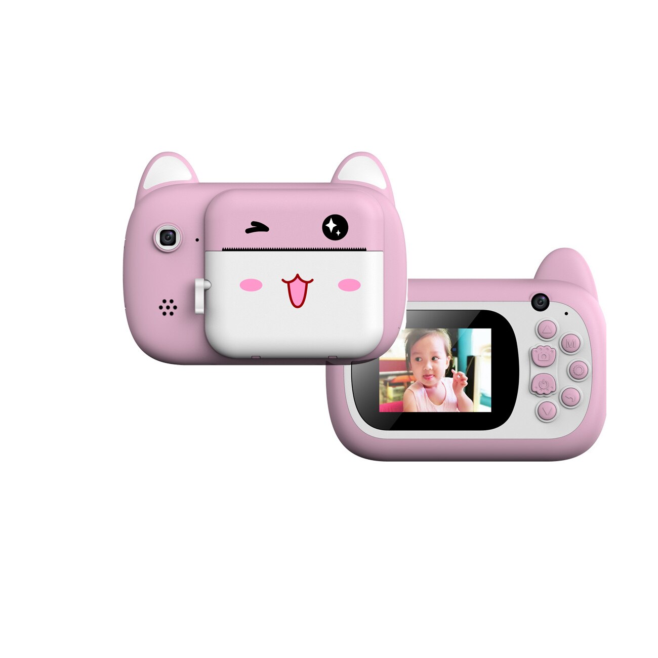 2.4 Inch 1080p Instant Print Kids Camera Digital Dual Camera Children Cartoon Selfie Camera For Diy Birthday: Pink