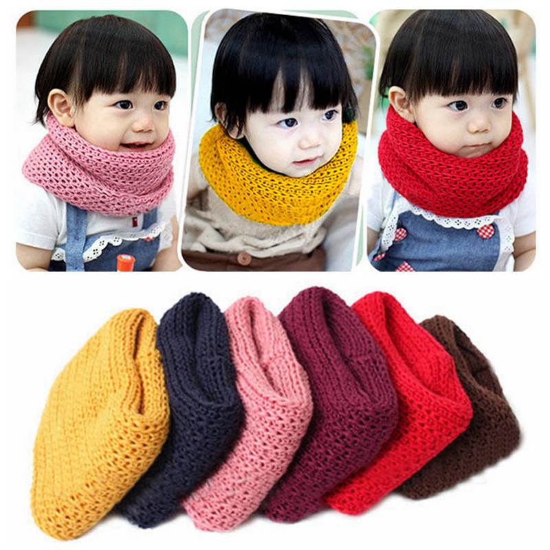 Solid Color Bibs Knitted Cotton Baby Scarf Winter Warm Neckerchief Girls Boys O Ring Scarves