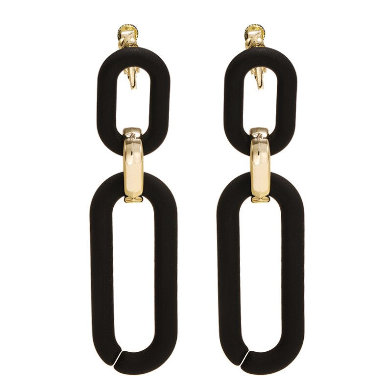 Pendientes de Clip de cadena acrílica para mujer, aretes largos de color dorado, mate, negro, Vintage, ovalados, geométricos, sin agujeros,: c