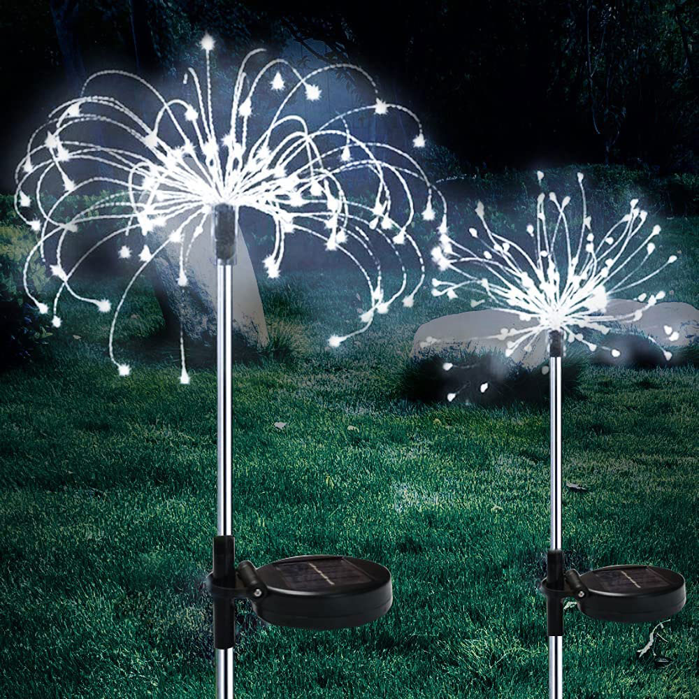 Solar Firework Lights Decorative LED Lamp Garden Yard Pathway Adjustable Wire Flower Tree Decor Firework Solar LED Lights: White
