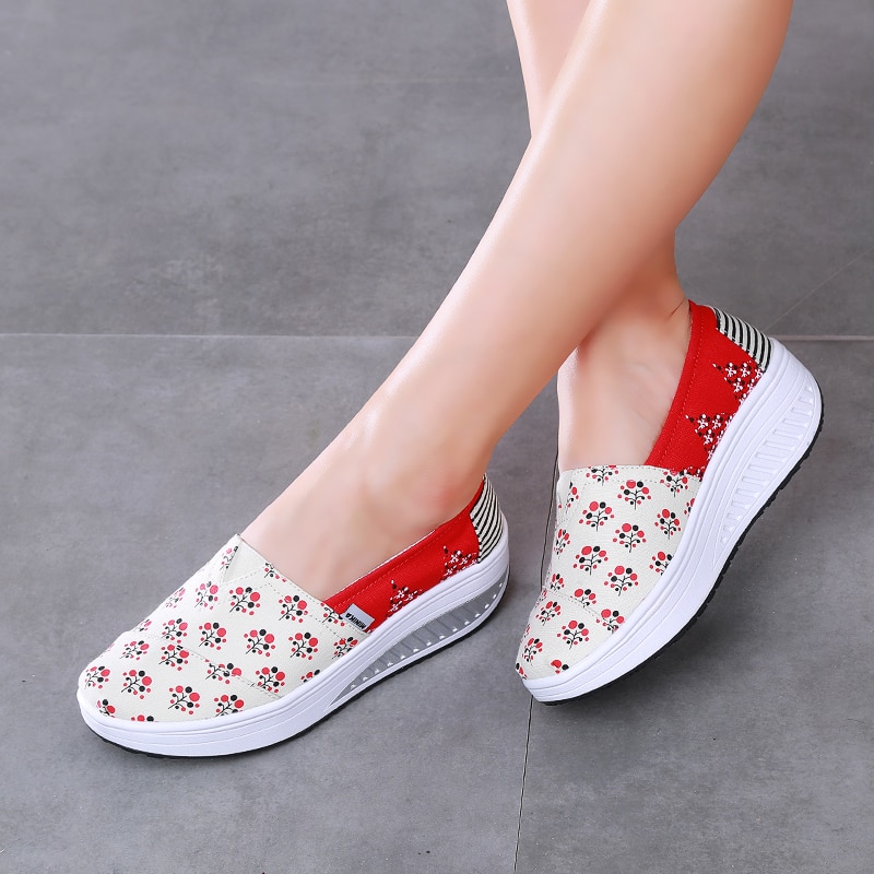 Minika Women Canvas Shoes Breathable Swing Shoes Woman Multicolor Walking Wedges Toning shape ups Lose Weight Slimming Shoes