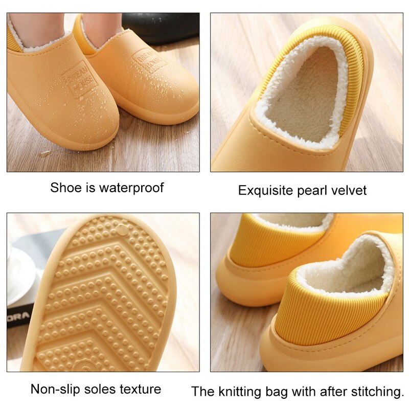 Waterproof Winter Cotton Slippers Female Home Household Warm Women Shoes Indoor Out Leather Bread With Moon Cotton Shoes