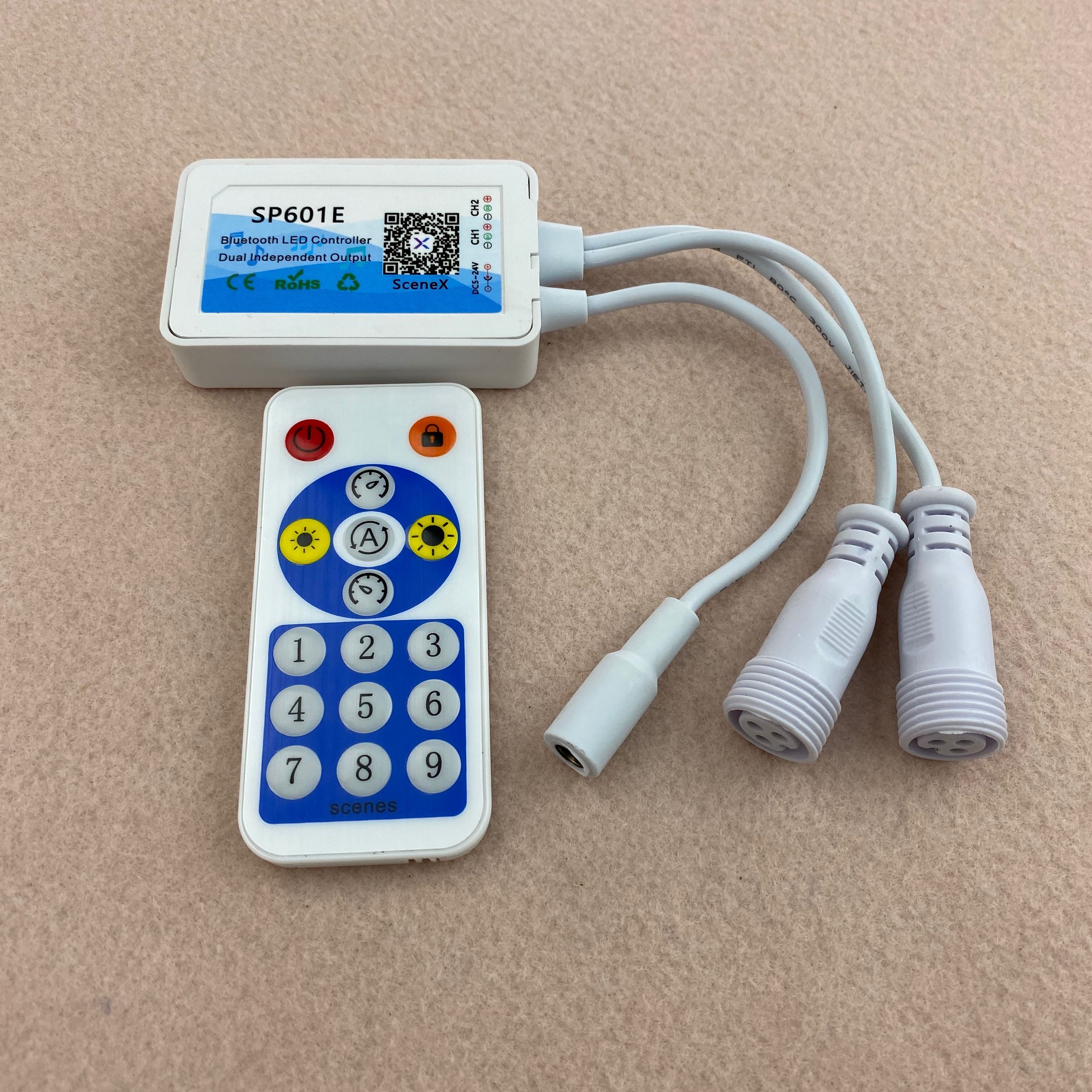 SP601E; Led Bluetooth Pixel Controller; Dual Output; Ondersteunt Smart App En Rf Afstandsbediening; DC5-24V Ingang; Waterdichte Staartjes