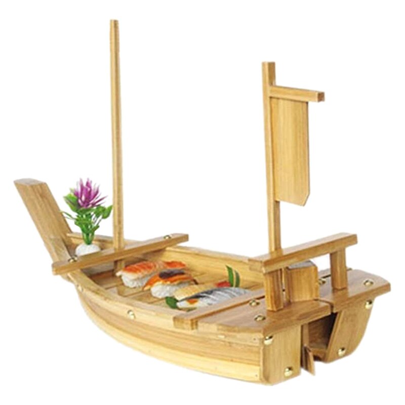 White Wooden Dragon Boat Seafood Salmon Sashimi Boat Wooden Dragon Boat Dry Ice Boat Seafood Boat
