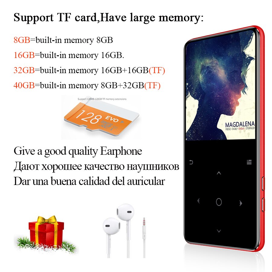 ICEICE C6 Bluetooth 2,4 "Pantalla táctil llaves MP3 jugador Bulit-in altavoz con Radio FM grabación Slim sin pérdidas sonido de alta fidelidad Walkman