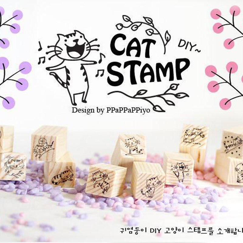 12 pcs/set DIY Cute Sweet Flower Wooden Stamps for Decor Diary Scrapbooking Korean Stationery School Supplies