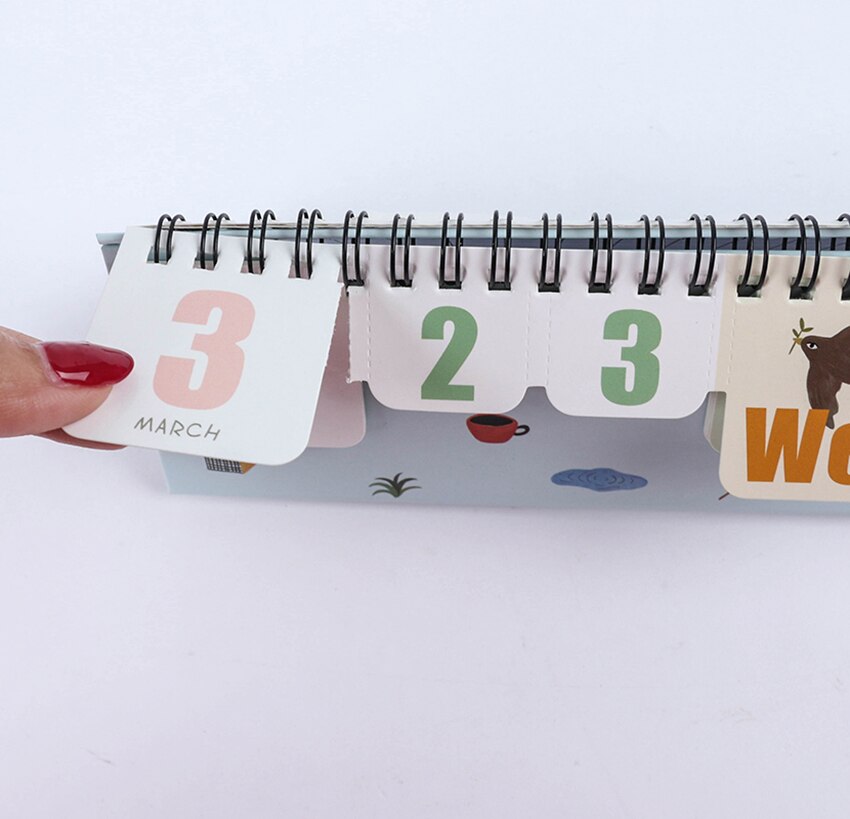 Coil Binding Desk Calendar Stand Up Table Calendar Months, Date, Week, Weather, Mood Reusable Calendars Daily Schedule Planner