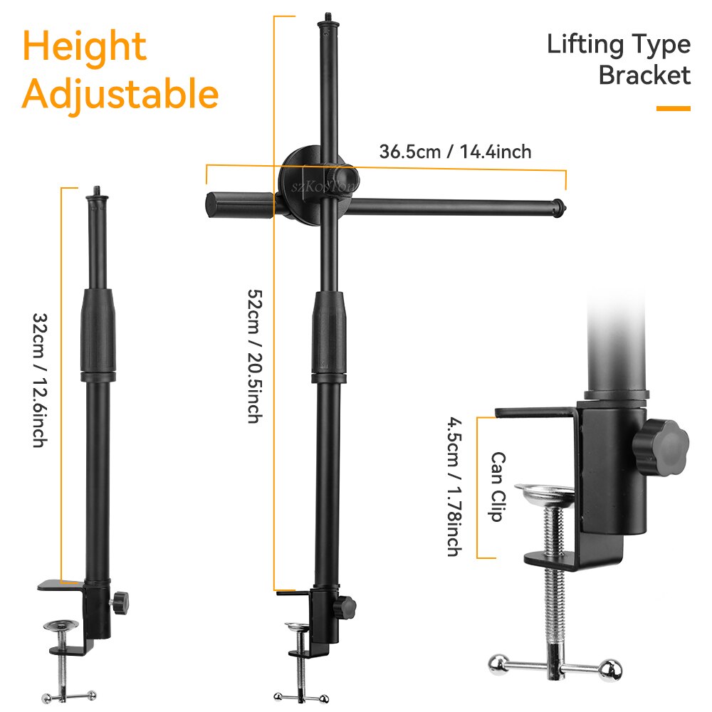 Multifunction Lift Desk Clamp Mount Stand LED Ring Light DSLR Camera Mobile Phone Table Bracket Overhead Shooting Video Studio