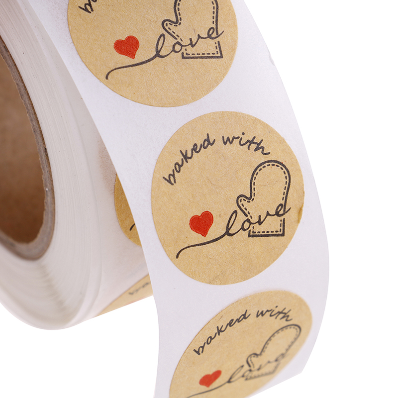 500 Labels Per Roll Cute Stickers For Seal Labels Handmade Sticker Round Natural Kraft Baked With Love Stickers