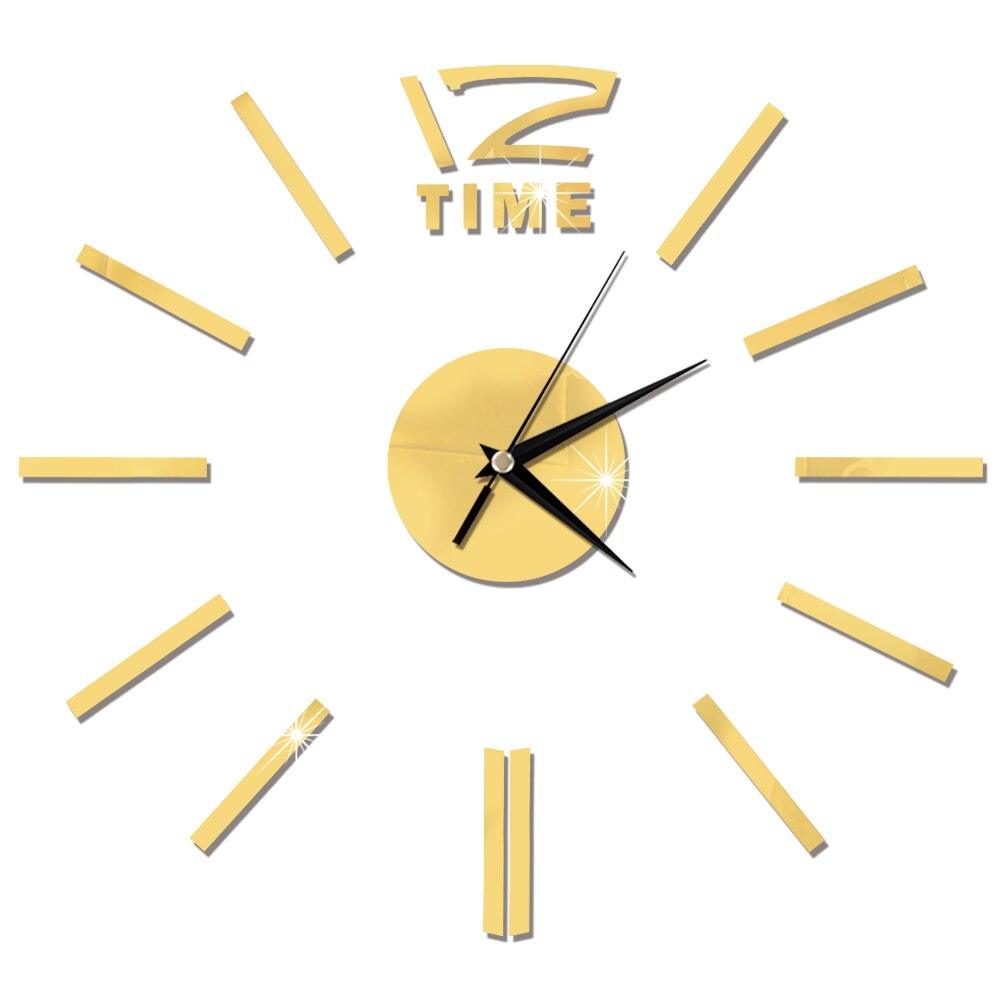Top Klok Horloge 3D Wandklokken Horloge Diy Acryl Spiegel Sticker Reloj De Pared Home Decor Woonkamer Quartz Naald: Gold