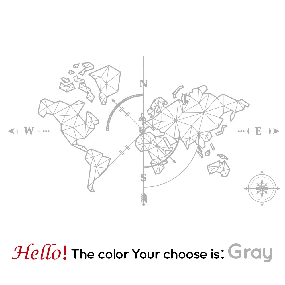 Large World Mape Compass Wall Decal Travel Adventure Exploration Global Earth Vinyl Wall Sticker Office Classroom Kids Room: Gray
