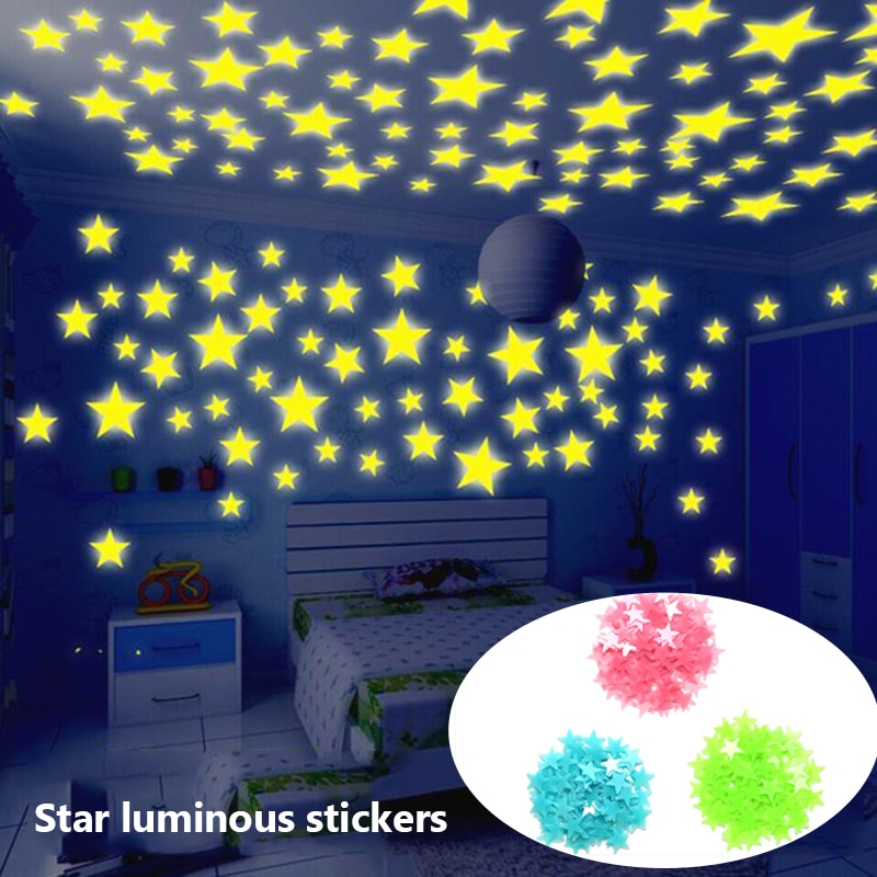 100 kpl/pussi 3d tähti ja kuu hehkuvat tummissa leluissa valoisia tarroja makuuhuoneen sohva fluoresoiva maalaus lelu tarrat lastenhuoneeseen