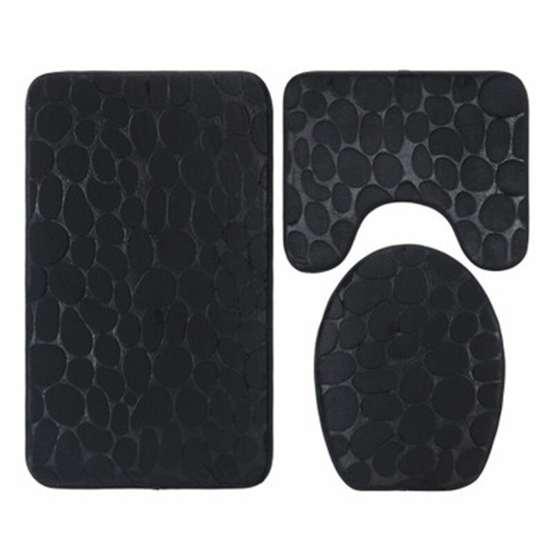 Set Van 3 Badkamer Badmat Set Wc Zachte Antislip 2Pcs Badmat Badkamer Tapijt Douche Tapijten Set wc Deksel Cover Vloermatten: black-3PCS