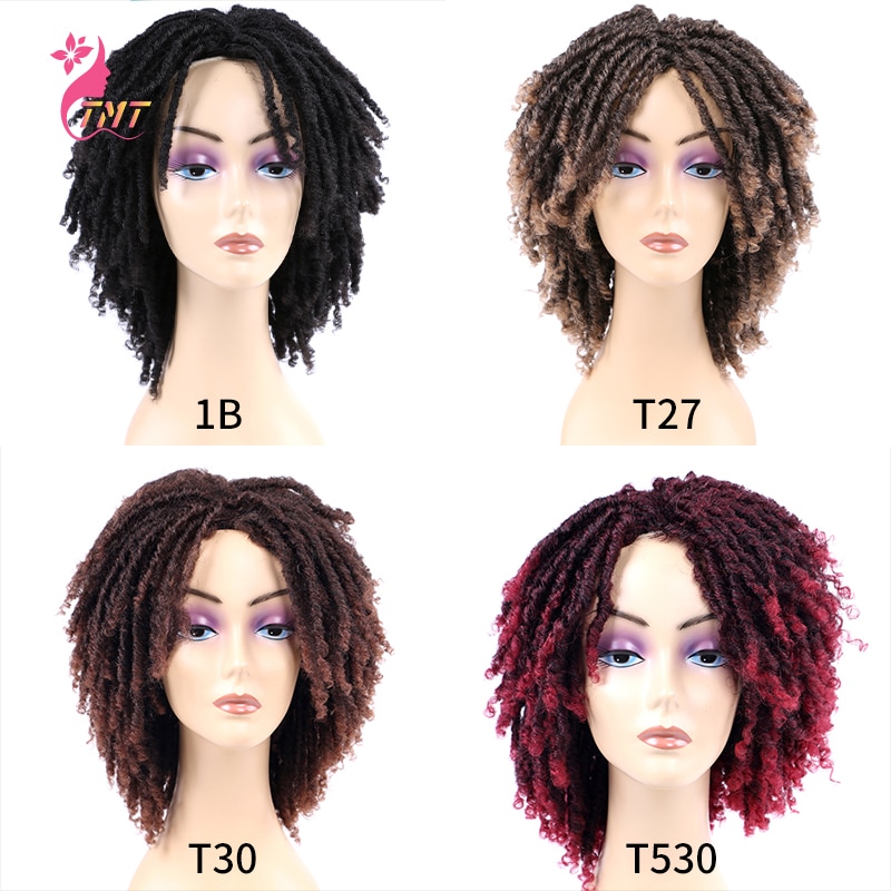 Syntetiska dreadlock twist peruker för svarta kvinnor flätade faux locs virkat hår peruker afro lockigt syntetisk flätad peruk 6 ''