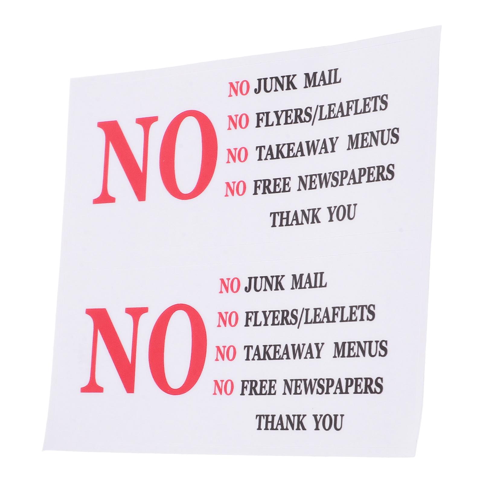 2Pcs Mailbox Warning Sticker No Junk Mail PVC Durable Adhesive Home Commercial Door Sign Functional Removable Weather Resistant