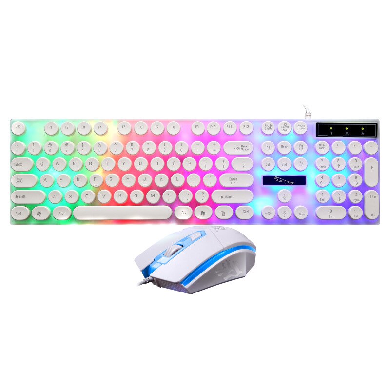 Wired Keyboard and Mouse Set Backlit Gaming Keyboard Rainbow Colorful LED Suspension Round Key Cap Gamer Keyboard For PC Laptop