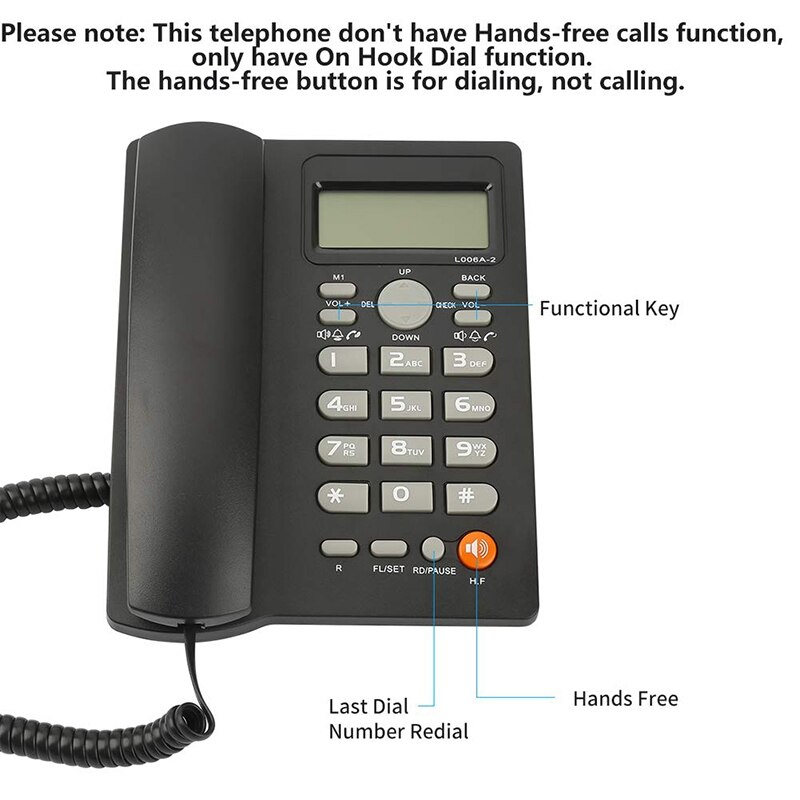 Vaste telefoon voor thuis/hotel/kantoor, met instelbaar volume, realtime datumweergave