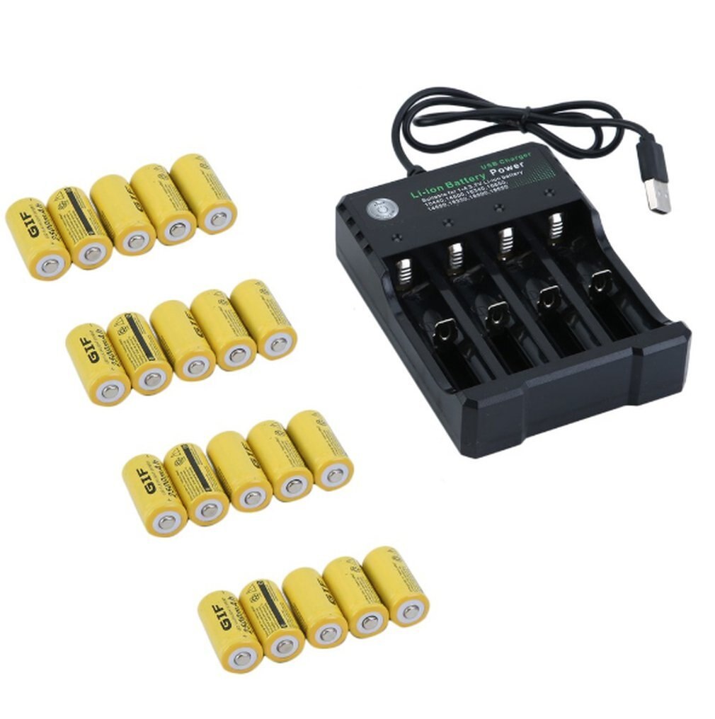 Batteria ricaricabile 16340 2500mah 3.7V e caricabatterie kit batterie ricaricabili per videocamera di sicurezza Netgear Arlo-20 batterie: Yellow