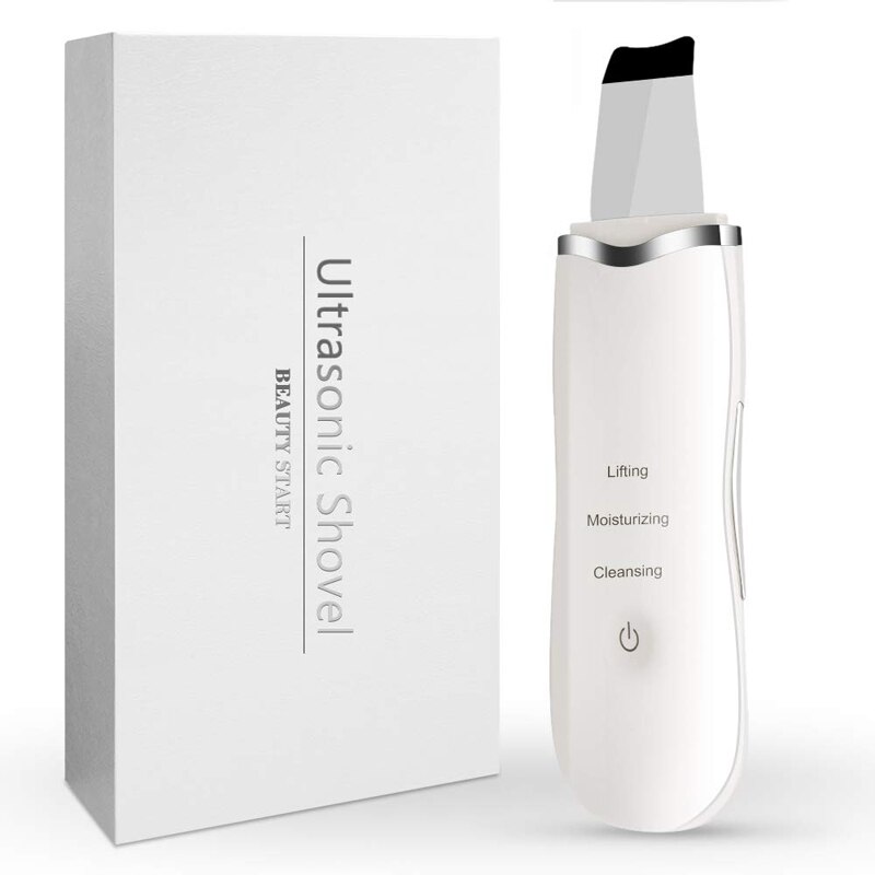 Ultrasonic Skin Scrubber Deep Face Cleaner Cavitation Peeling Shovel Facial Care Pore Lifting Machine: White in Box