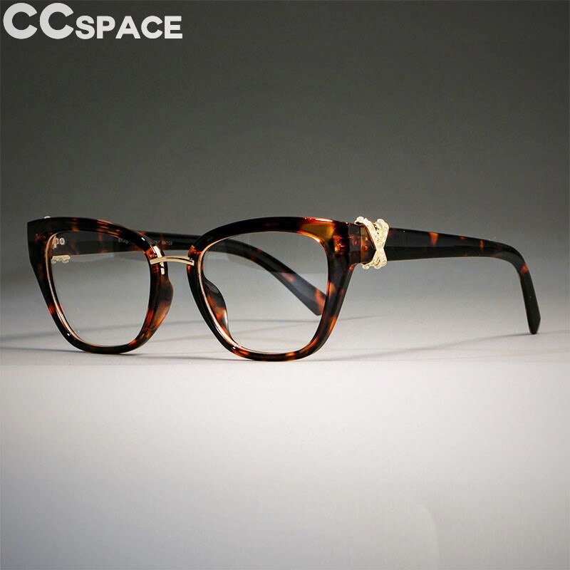 Cat Eye Brilmonturen Vrouwen Rhinestone Decoratie Stijlen Optische Mode Computer Bril 45605: C13 Leopard