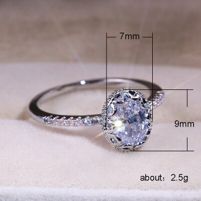 Huitan Klassische Solitär Oval Hochzeit Ring Für Frauen Elegante Silber Überzogene Mikro Gepflasterte Weibliche Engagement Ringe Mit Größe 6-10