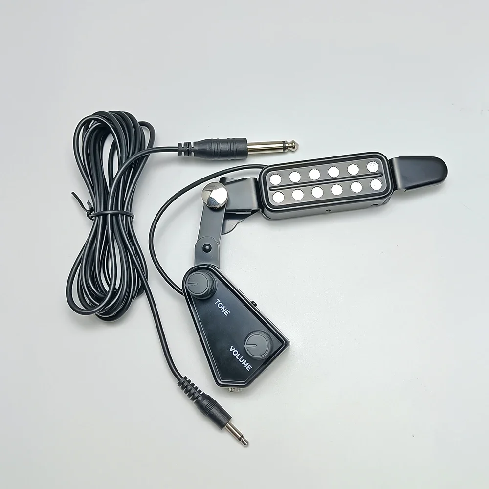 12-hole Acoustic Guitar Sound Hole Pickup Magnetic Transducer with Tone Volume Controller Audio Cable: Yellow