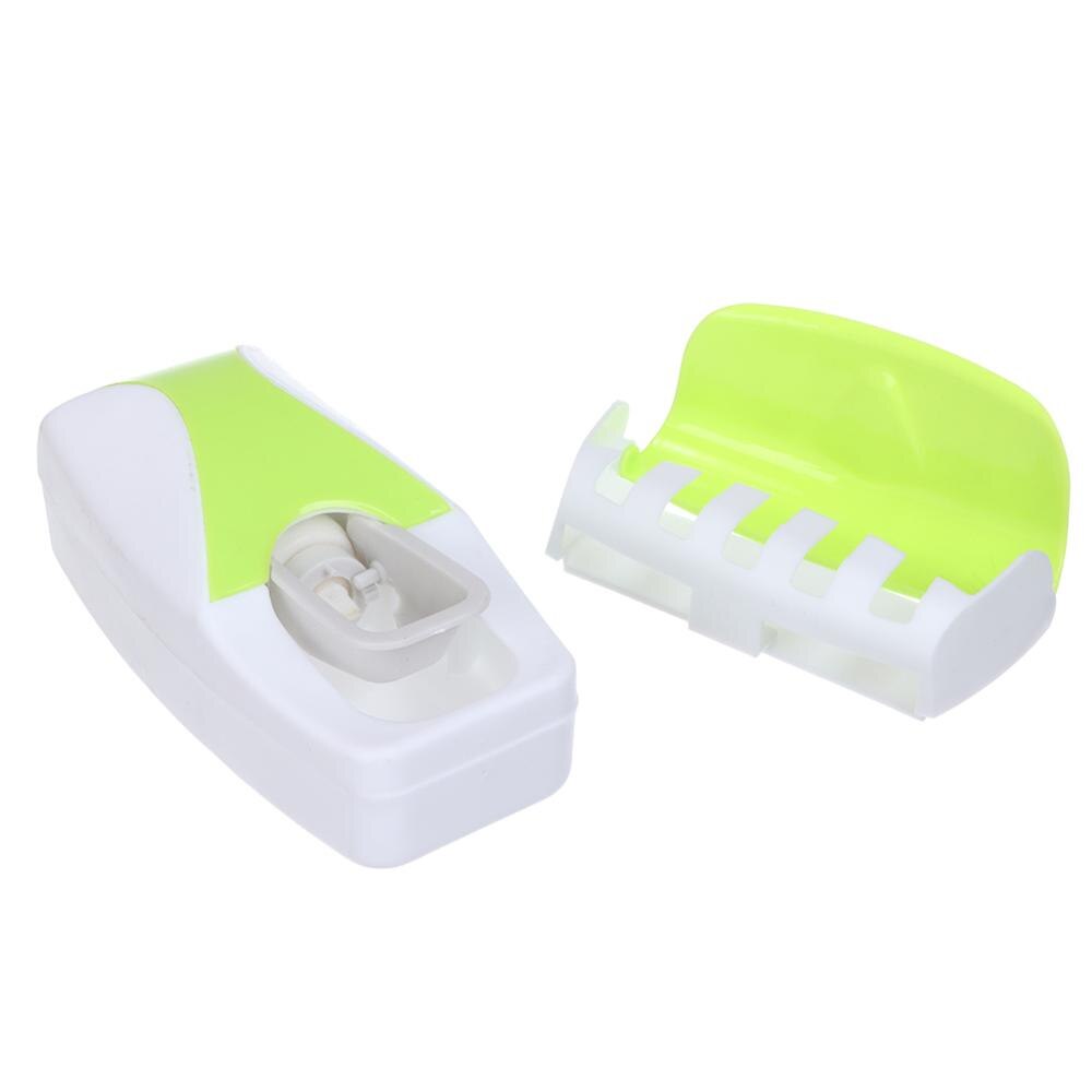 Soporte Set de accesorios de baño para cepillo de dientes, dispensador automático de pasta dental, estante de montaje en pared, utensilios para el baño: Verde claro