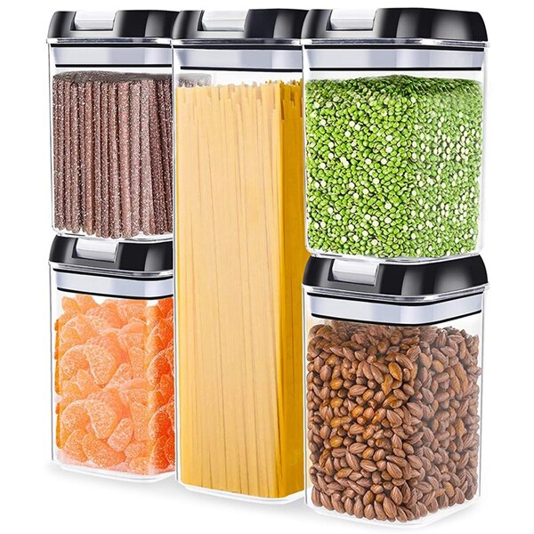 Airtight Food Storage Containers with Lids, 5 Pieces Kitchen Pantry Storage Containers Plastic Cereal Containers