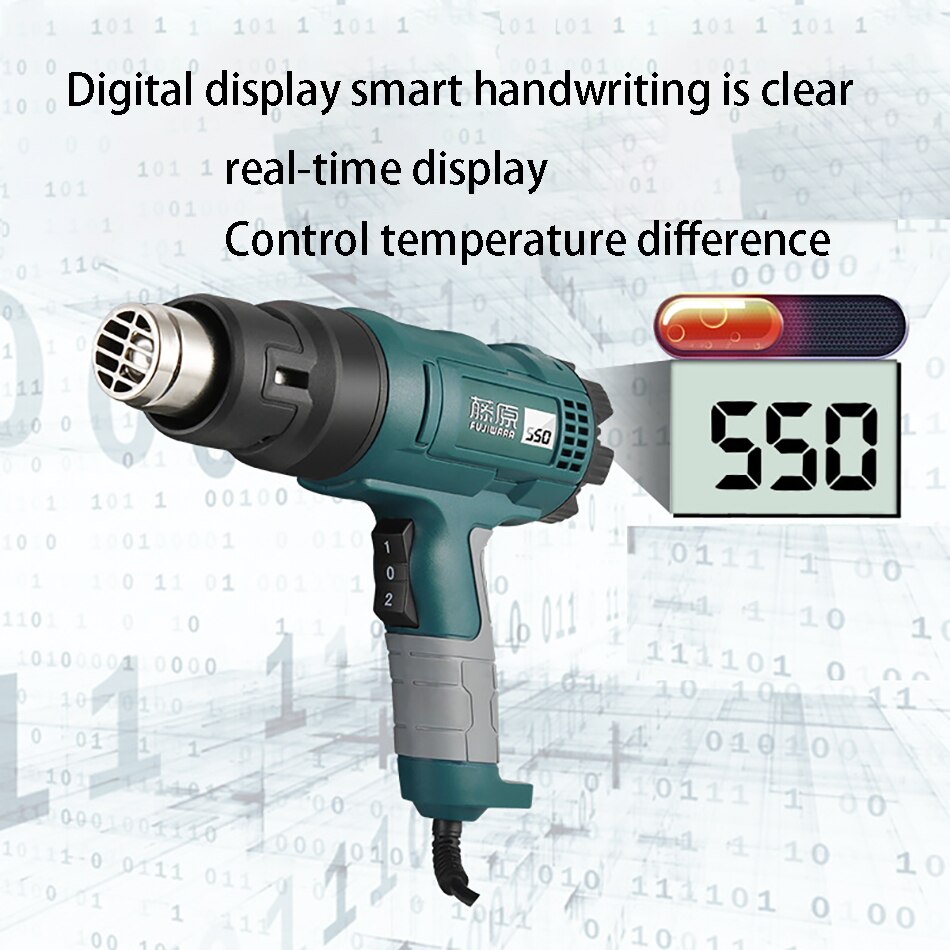 2000W 220V Industriële Elektrische Heat Gun Temperatuur Regulator Lcd Digitale Display Heteluchtpistool Krimpen Verpakking Air nozzle