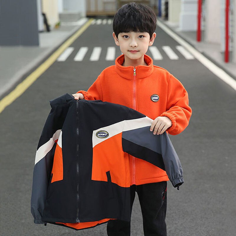 Lente Herfst Polyester Jas Voor Jongens 2022 Mode Afneembare 2 Stuk Outdoor Patchwork Casual Hooded Kinderkleding
