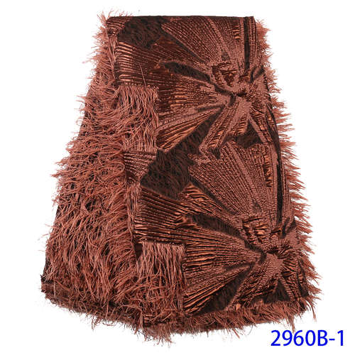 Fransk blondestof brokadestof blonde nigeriansk blondestof blonde med fjer  ks2960b: Billede 1