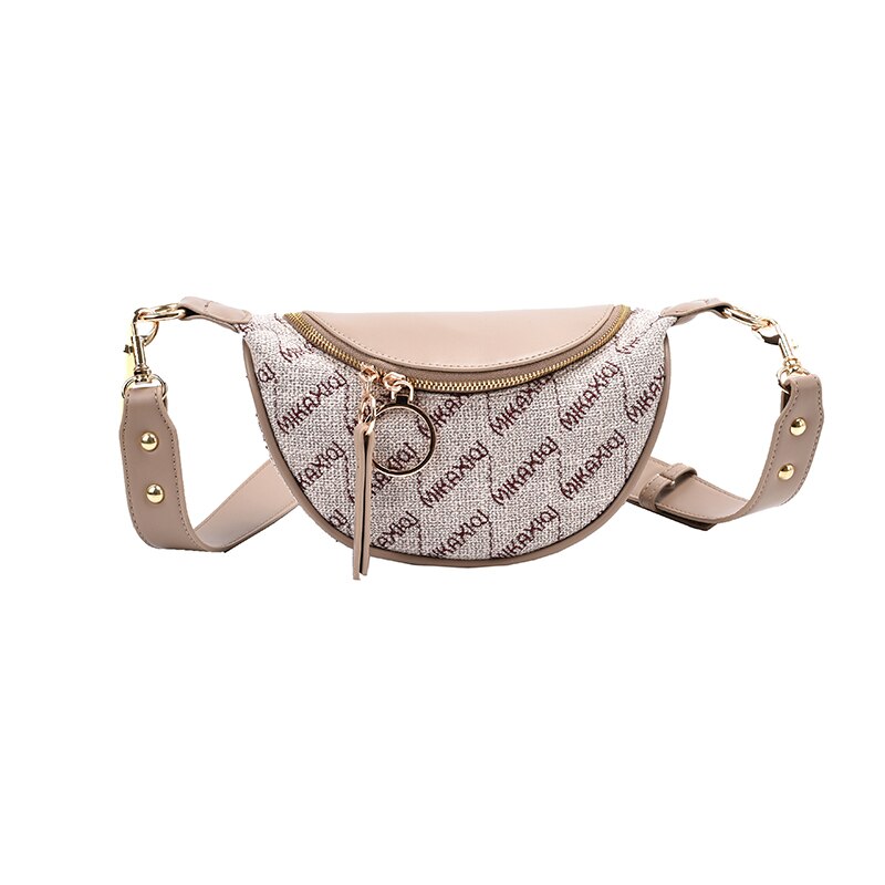 Canvas Shell-Shaped Small Square Bag Letter Chest Bag: Khaki