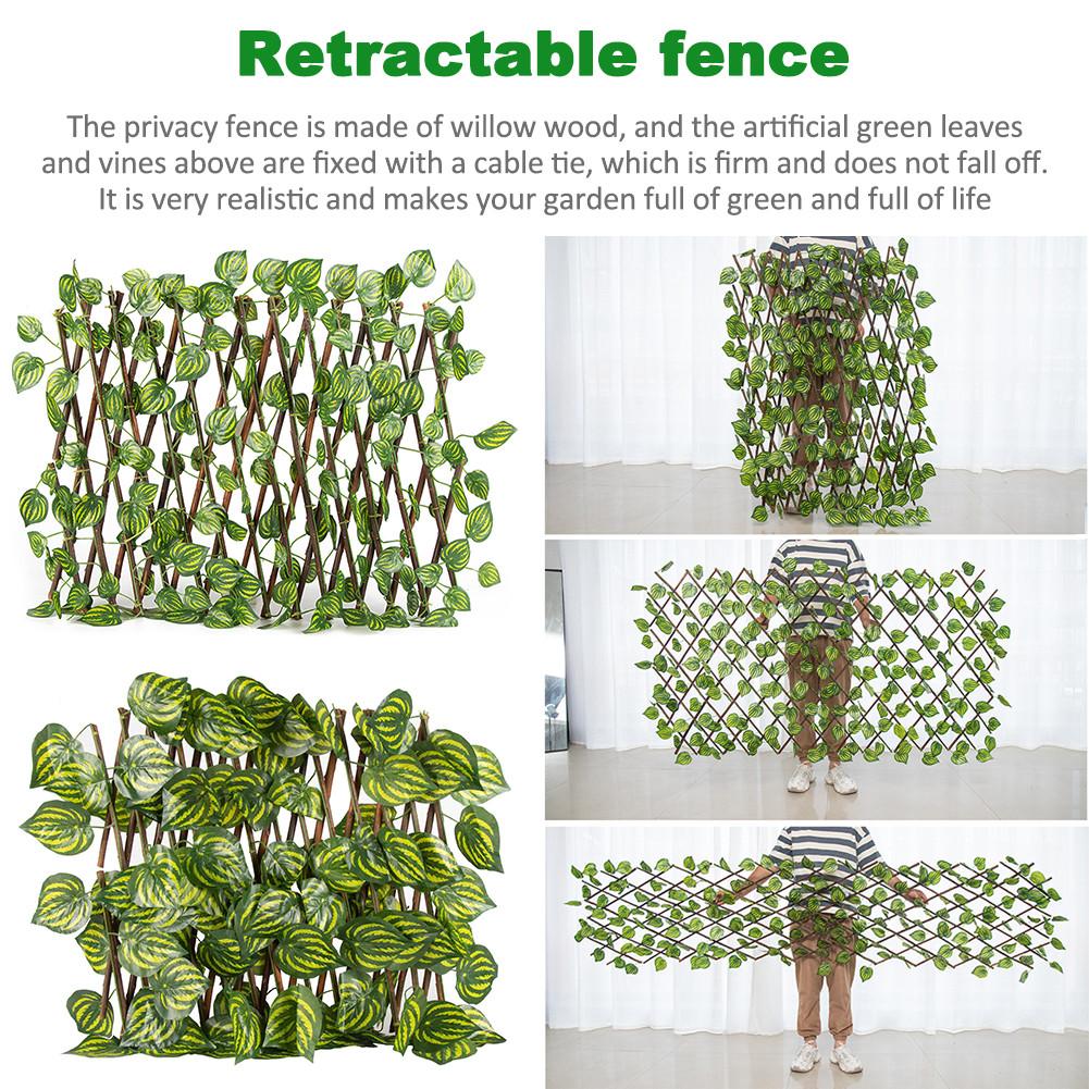 Retractable Artificial Garden Fence Expandable Faux Ivy Privacy Fence Wood Vines Climbing Frame Gardening Plant Home Decorations