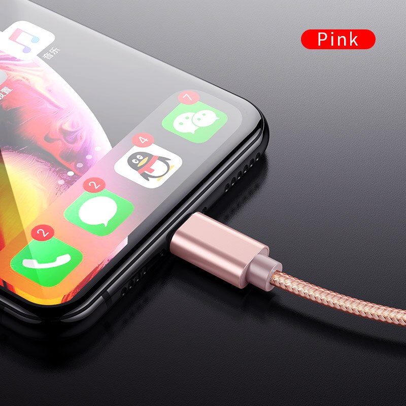 ROCK Metal USB Cable for iPhone 8 7 6 6s X Alloy Nylon Braid Fast USB Charging Cable for iPhone X 10 SE 5 5s for iPhone charger: Rose / 20cm