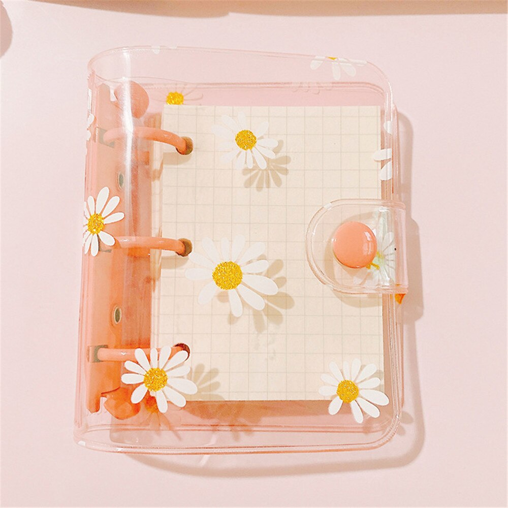 Mini 3 Holes Loose Leaf Notebook Cute Daisy Binder Ring Hand Book File Folder Kawaii Notebook Planner Office School Journals: pink
