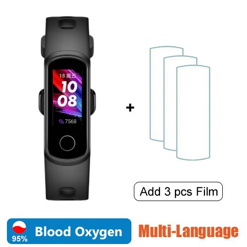 Originele huawei honor band 5i slimme polsband amoled huawei honor slimme armband slaap zwemmen sport tracker spo 2 bloedzuurstof: Zwarte film toevoegen