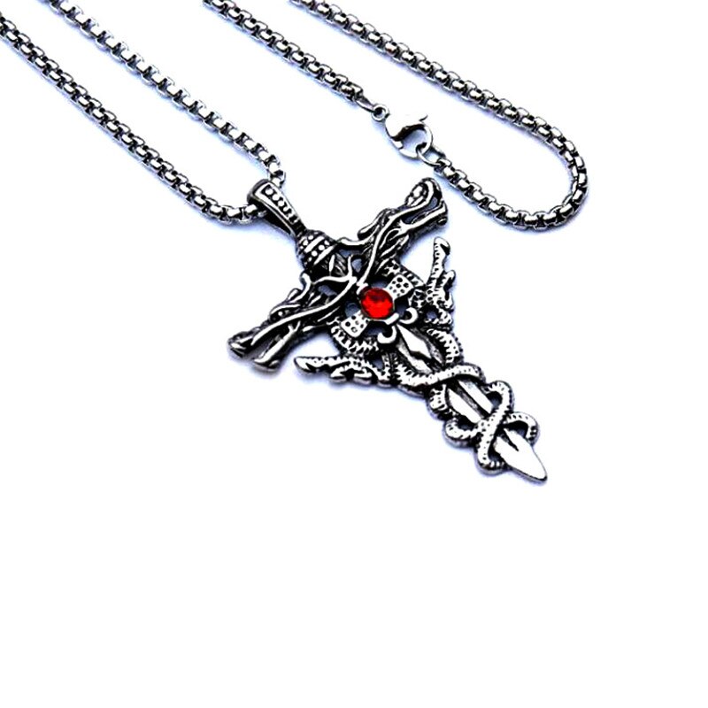 Dragon Necklace With Black Onyx - Stainless Steel Silver Pendant, Vintage Gothic Style, 56-60cm