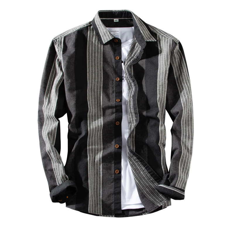 901 Men Vertical Striped Shirt Loose Long Sleeve Irregular Comfy All-Match Gentlemen Youth Japan Style Tops