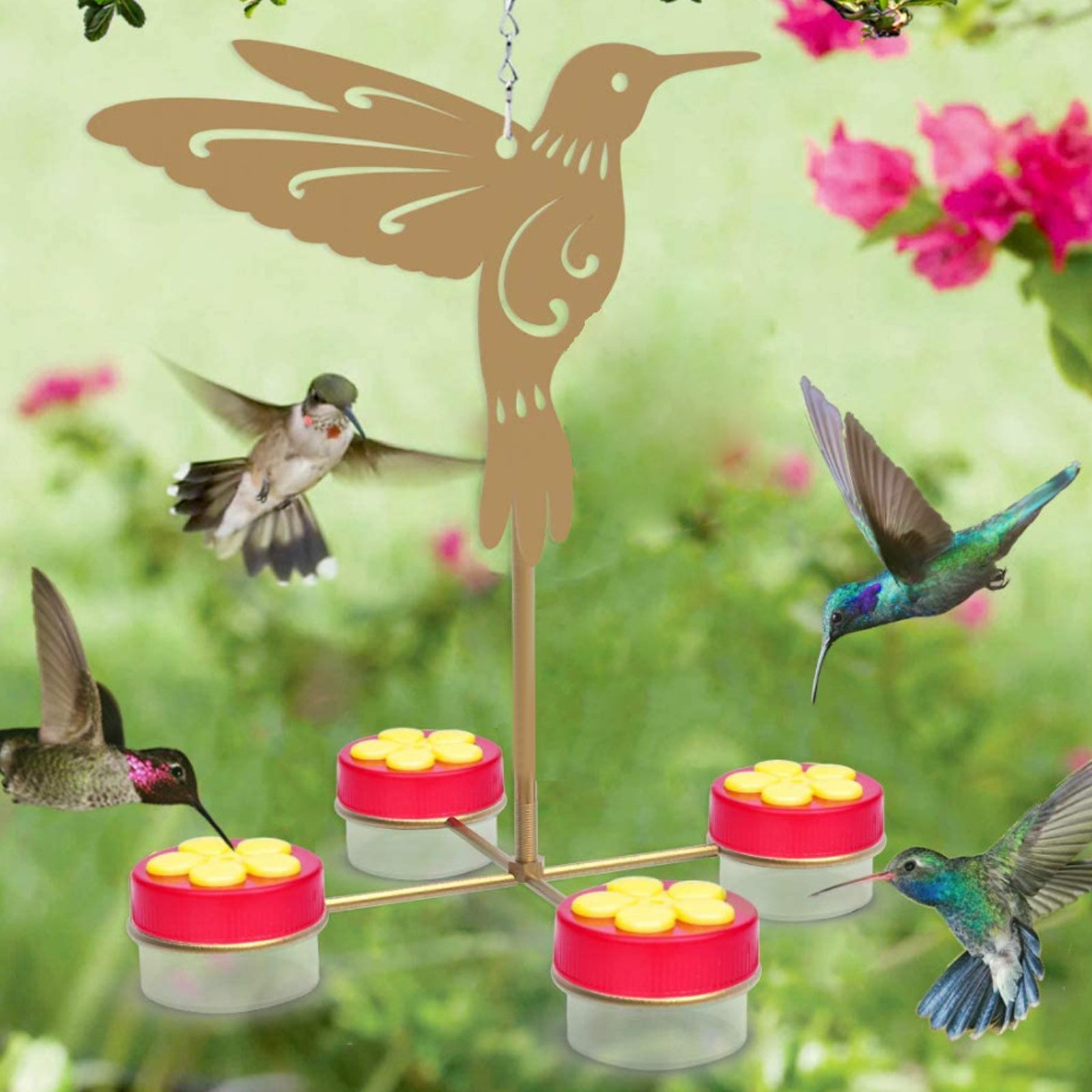 4 Feeding Ports Outdoor Feed Bird Tool Lightweight Durable Hanging Lazy Automatic Garden Bird Feeder